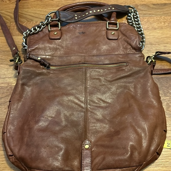 Sabina Fold Over Chain Metal Leather Brown Crossbody Boho Purse Bag Retro - Picture 8 of 13